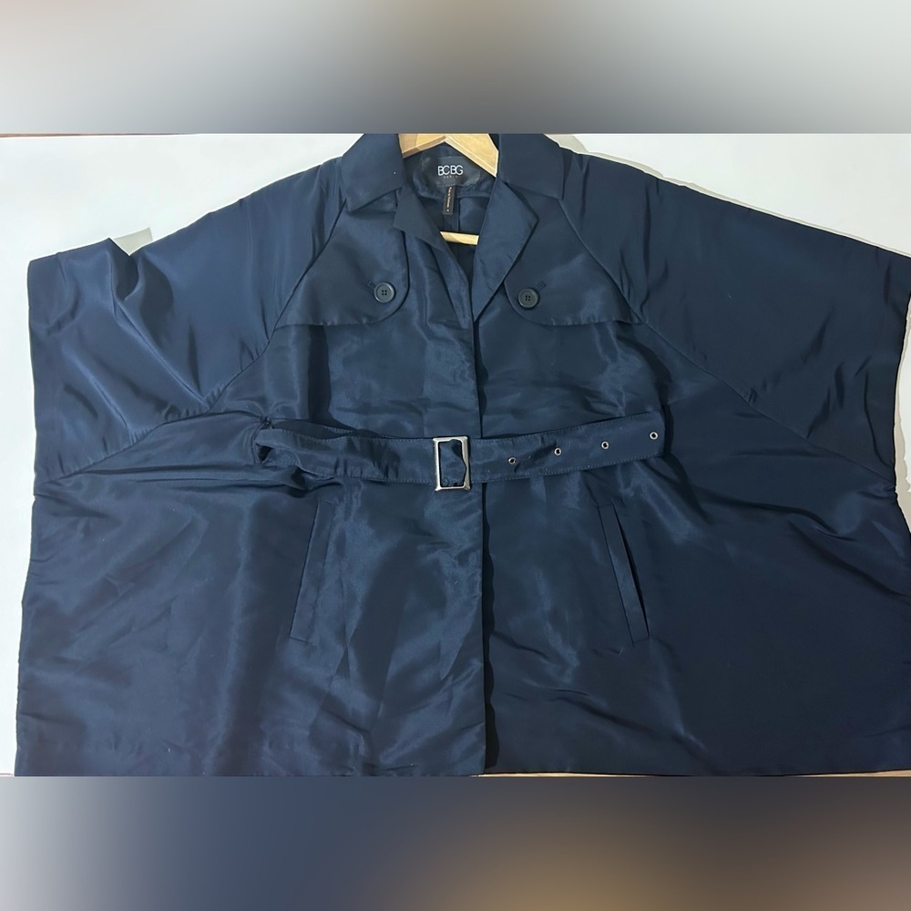 BCBG Paris Women’s Waist Belted Snap Cape Jacket Size 4 dark navyy blue black - Picture 6 of 11